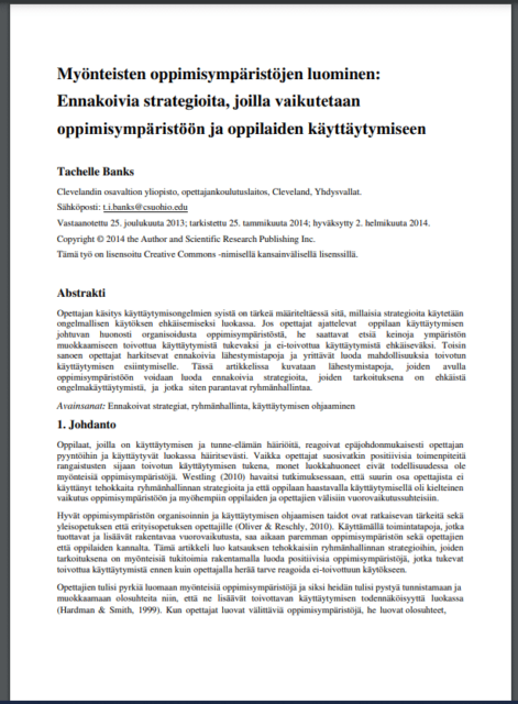 Etusivu myönteisten oppimisympäristöjen luominen.
