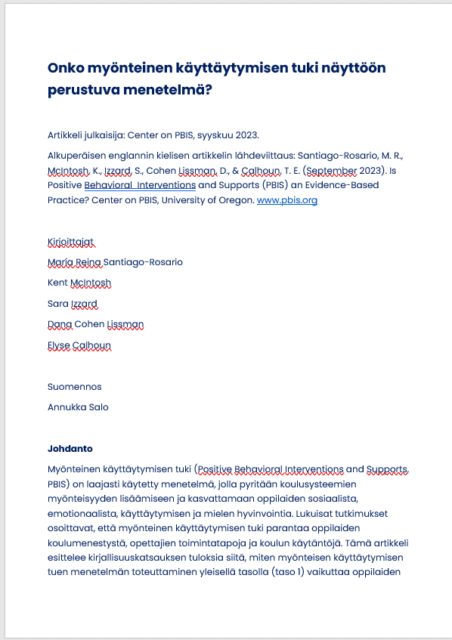 Santiago-Rosario, M. R., McIntosh, K., Izzard, S., Lissman, D. C. & Calhoun, E. 2023, Is Positive Behavioral Interventions and Supports (PBIS) an Evidence-Based Practice_2023