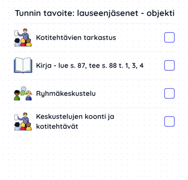 Visuaalinen esimerkki suk-tunnin ohjelmasta.