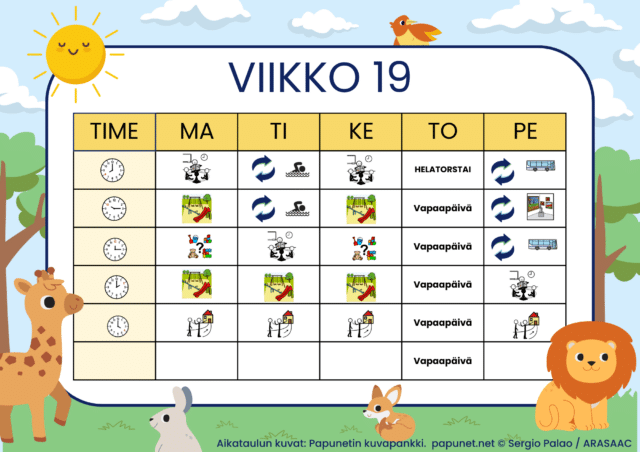 Kuvallinen viikko-ohjelma. 