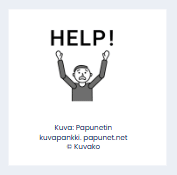 Apua kortti, jossa teksti help ja poika kädet ylhäällä. Kuva: Papunetin kuvapankki. papunet.net © Kuvako